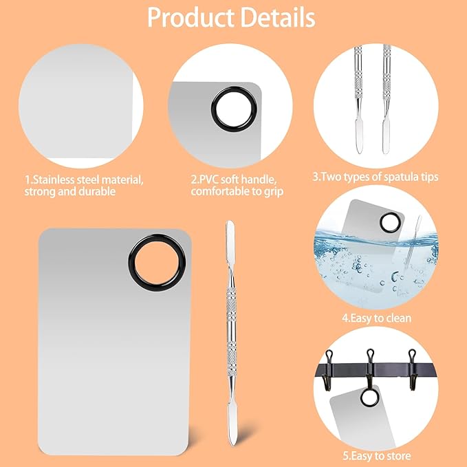 2 Sets Foundation Palette Makeup Mixing Palette Stainless Steel Cosmetic Mixing Palette with Spatula Makeup Artist Tool for Mixing Foundation Eye Shadow Eyelash Nail Art (4.52 x 2.99 inch)-Velvo Beauty