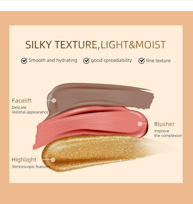 Highlighter Beauty Wand, Cream Liquid Highlighter Makeup Stick, Silky Smooth Face Shimmer Bronzer Stick with Cushion Applicator, Lightweight Body Face Glowing Highlighter, Cruelty-free(Rose Gold)-Velvo Beauty