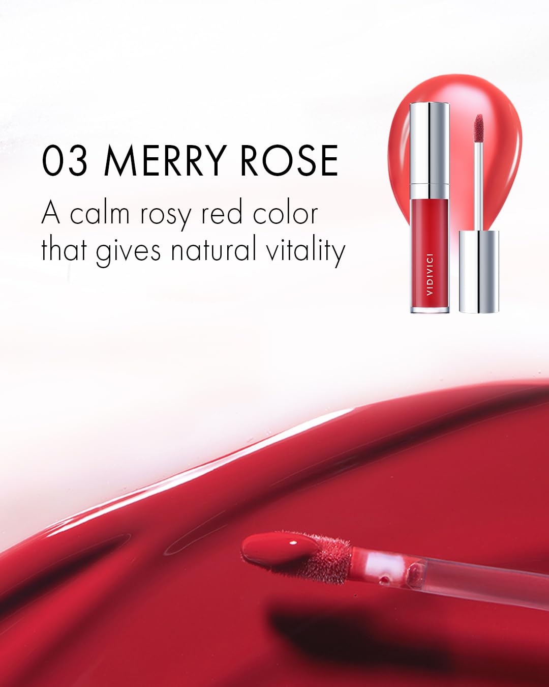 VIDIVICI Millennial Lip Oil #03 Merry Rose - Non-Sticky Dewy Gloss for Moisturized & Voluminous Lips - Natural Rosy Red Color Lip for Vitality Mood, 0.12 fl.oz.-Velvo Beauty