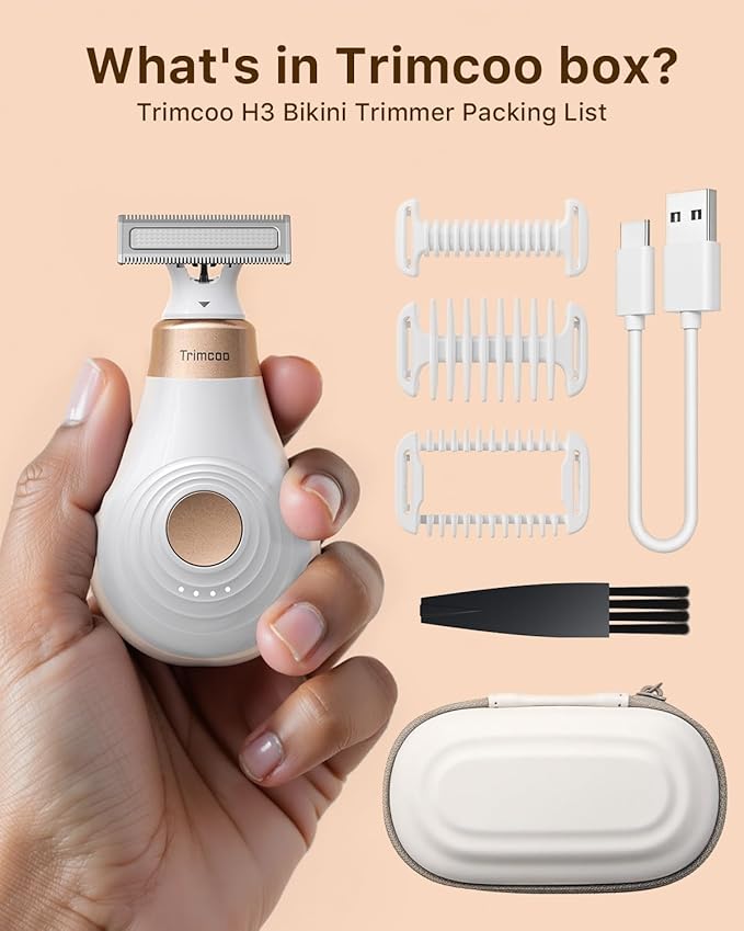 Mini Bikini Trimmer for Women - Intimate Pubic Hair Removal, Electric Body Groomer, Small Portable Wet/Dry Shaver, Magnetic Blade, USB-C Rechargeable with Travel Case, Easy to Clean (White)-Velvo Beauty