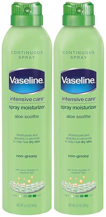 Vaseline Aloe Soothe Spray 2-Pack – Non-Greasy, Fast-Absorbing All-Over Soothing Moisturizer for Dry Skin, 6.5 Oz Ea-Velvo Beauty