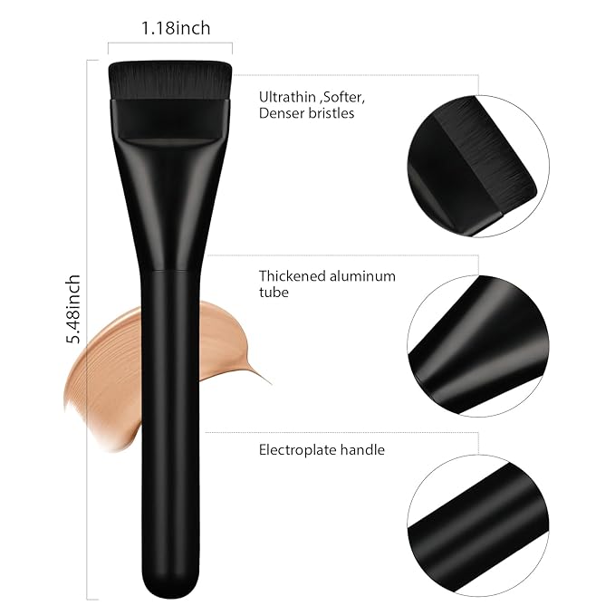 2Pcs Flat Foundation Brush,Face Mask Brush Makeup Spatula Facial Brush for Liquid Foundation Mask,Premium Face Korean Makeup Brush for Blending Cream (Black&Black)-Velvo Beauty