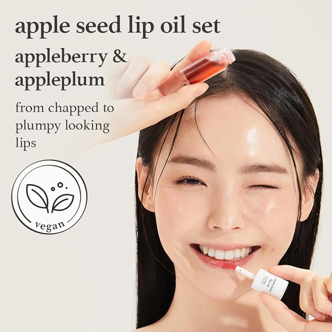 NOONI Korean Lip Oil Set - Appleberry & Appleplum | Long-Lasting, Moisturizing, Plumping, Revitalizing for Dry Lips, Waterproof, No Peel Off 0.12 FL Oz x 2ea-Velvo Beauty