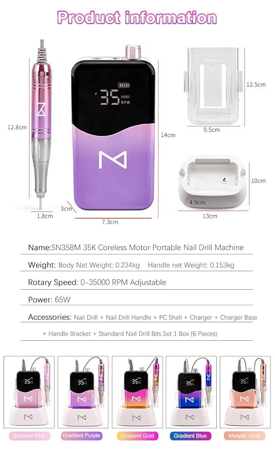 M Mase- Professional Nail Drill Machine - Coreless 2-in-1 Nail File - Electric, Cordless, 35000 RPM, HD Display - Electric Nail Drill for Professional & Home Use (Metallic Gold)-Velvo Beauty