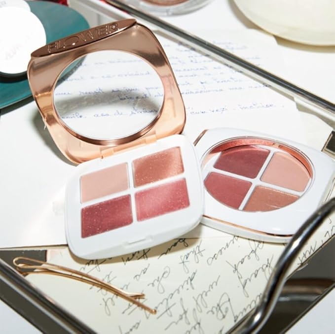 FLOWER Beauty Petal Play Eyeshadow Palette- Travel-Size + Everyday Use - Four Neutral Shades + Perfect For On-The-Go - Matte + Shimmer - Cruelty-Free + Vegan (Gilded Lily)-Velvo Beauty