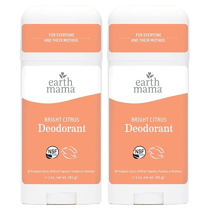 Earth Mama Bright Citrus Deodorant | Safe for Sensitive Skin, Pregnancy and Breastfeeding, Contains Organic Grapefruit and Calendula, No Baking Soda or Aluminum, 2.65-Ounce (2-Pack)-Velvo Beauty