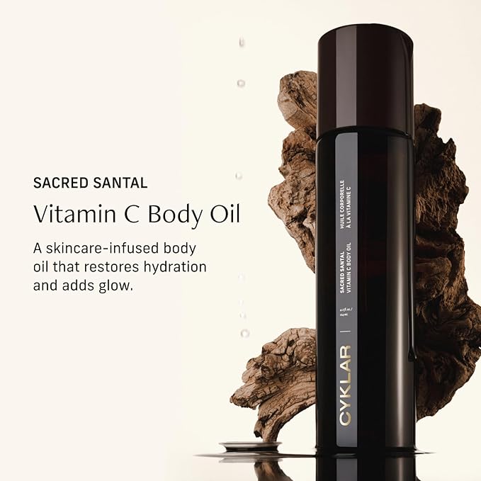 Vitamin C Body Oil for Women and Men. Moisturizing Sacred Santal Scented Body Serum for Glowing Skin. Nourishing, Hydrating After-Shower and Bath Skin Care Moisturizer, 4.2 Fl Oz-Velvo Beauty