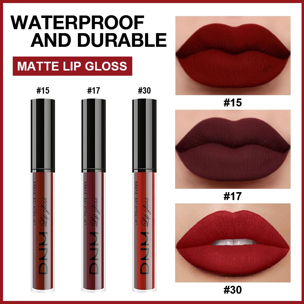 evpct 3Pcs Dark Red Deep Red Oxblood Red Matte Liquid Lipstick Lip Stain Sets for Women Matte+Lipstick Long Lasting Permanent 24 hr Hours Magic Lipstick 24 Hours original Waterproof 26-Velvo Beauty