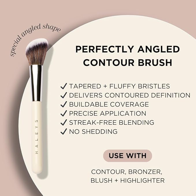 HALEYS Contour Brush VEGAN + CRUELTY-FREE, Angled & Tapered with Fluffy Bristles, Ideal for powder, cream, liquid, Use with blush, contour, bronzer, Sustainable Wood-Velvo Beauty