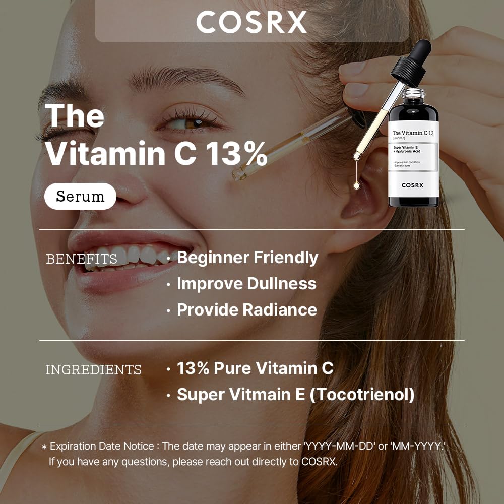 COSRX Pure Vitamin C 13% Serum with Vitamin E & Hyaluronic Acid, Hydrating Facial Serum for Fine Lines, Uneven Skin Tone & Dull Skin, 0.67fl.oz/20ml, Korean Skin Care-Velvo Beauty