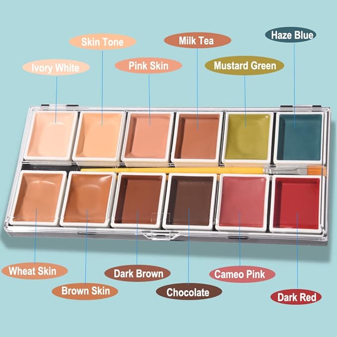 Alcohol Activated Makeup Palette for FX Makeup with Makeup Egg Mimic Wound Sponge Cleaning accessories 12 Colors-Velvo Beauty