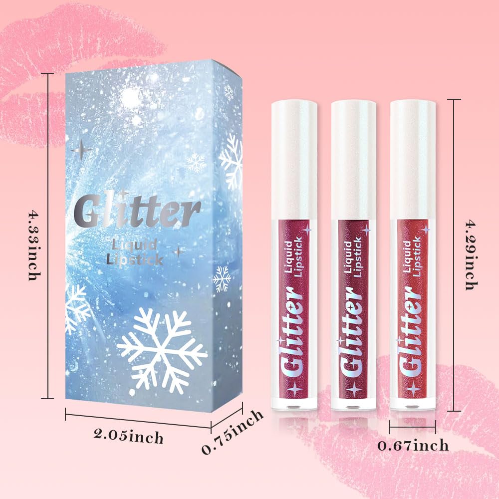 3Pcs Metallic Lipstick for Women,Lightweight Glitter Sparkling Liquid Lipsticks,Shimmer Lip Gloss Stain Long Lasting Waterproof Smudge Proof Non-Drying 24 Hour Full Coverage Lip Makeup,Vegan-Velvo Beauty