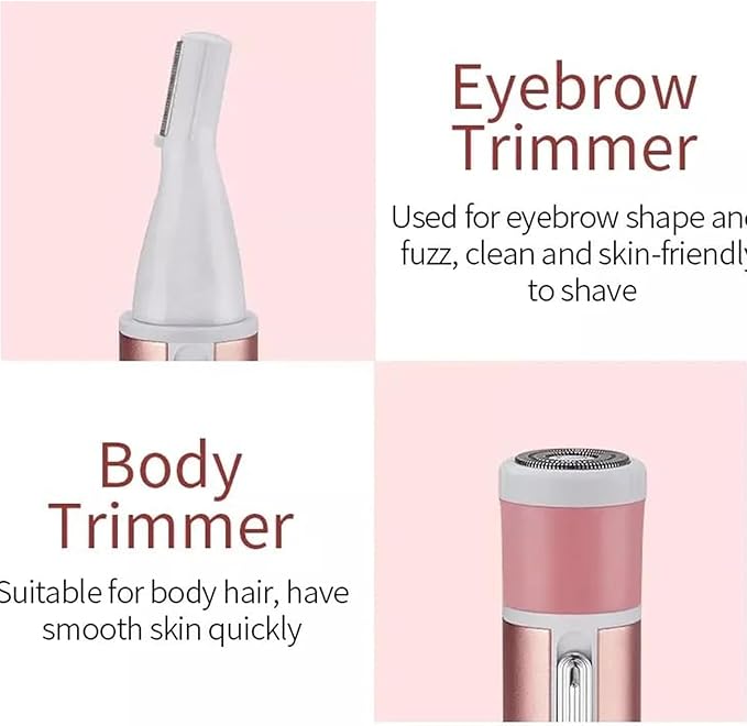 4-in-1 Electric Razor for Women - Painless Facial Hair Removal, Bikini Trimmer, Eyebrow & Body Groomer - Rechargeable Hair Clippers Set for Underarms, Legs & Nose-Velvo Beauty