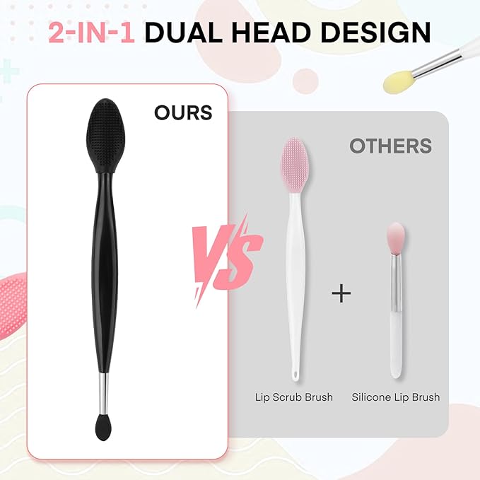 Unaone Lip Scrub Brush - 3 PCS Dual-ended Lip Scrubber Exfoliator and Silicone Lip Brush, 2-in-1 Silicone Lip Scrub Tool Lip Mask Applicator, Gentle Exfoliator & Applicator for Soft-Velvo Beauty
