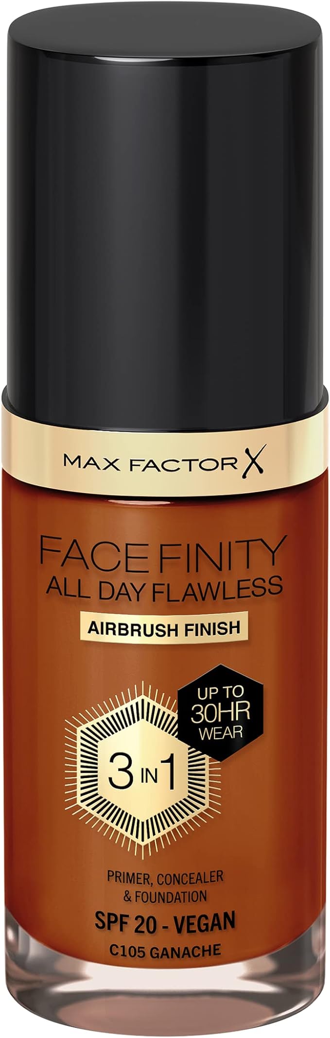 Max Factor Facefinity 3-in-1 All Day Flawless Foundation, SPF 20, Ganache, 30ml-Velvo Beauty
