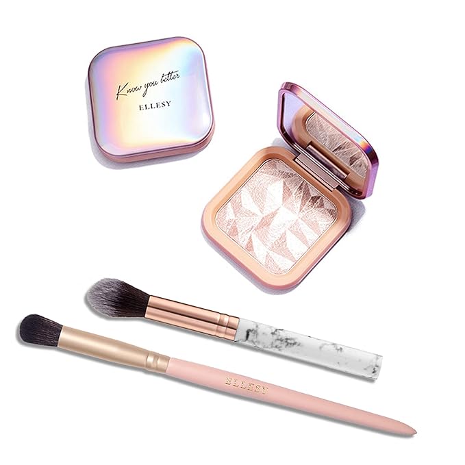 Face Highlighter Makeup Palette Kit, Shimmer Glitter Highlight Contouring Palette Natural Nude Shiny Contour Highlight Makeup Illuminator Highlighter Concealer Palette with brush (Nude Pink)-Velvo Beauty