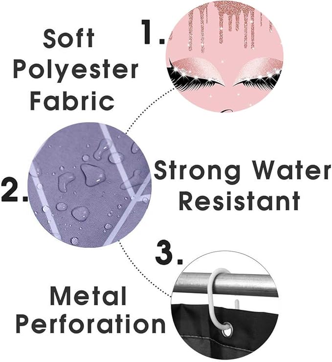 4PCS Hello Gorgeous Unicorn Eyelash Shower Curtain Set Luxury Diamond Rose Gold Glitter Eyeshadow Makeup Pink Glam Beauty Fashion Girly Women Bathroom Decor Non-slip Bath Mat Toilet Rug, Bling-Velvo Beauty