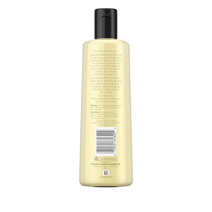 Neutrogena Body Oil Light Sesame Formula, 8.5 fl oz, Radiant Glow Moisturizer for Dry Skin, Bath & Shower Oil For Smooth and Hydrated Skin-Velvo Beauty