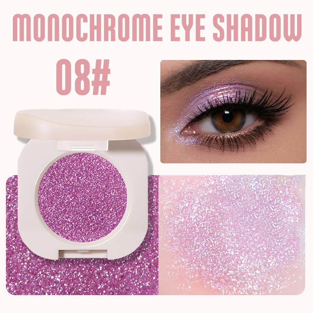 Single Purple Shimmer Sparkly Eyeshadow,Bright Intense Monochrome Eye Shadow,Apply Makeup Easily,Matte Pressed Powder Single Eyeshadow,24 Hour Eye Makeup Longwear Waterproof-Velvo Beauty