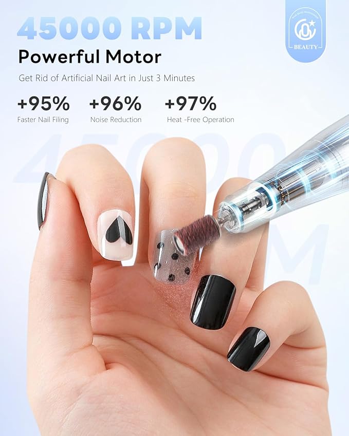 CozyZen Cordless Nail Drill Professional: 45000 RPM Rechargeable Electric Nail File Kit, Portable & Low Noise for Acrylic, Gel Nails, Manicure & Pedicure - Salon & Home Use-Velvo Beauty