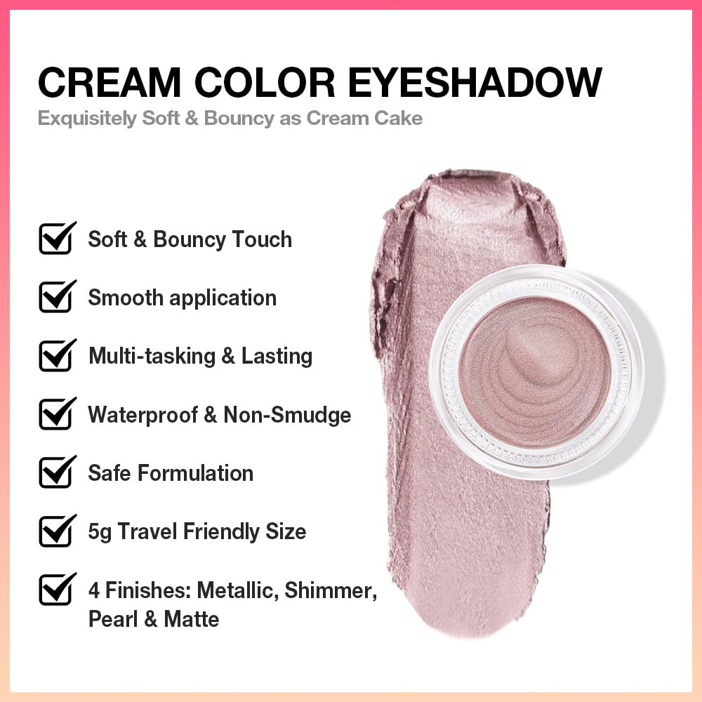 Cream Glitter Light Champagne Shimmer Metallic Eyeshadow Palette Makeup, Mini Instant Holographic Eyeshadow For Women, Sombras Crema Para Ojos, Talc, Paraben & Cruelty Free, 730-Velvo Beauty