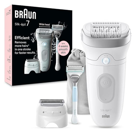 Braun Silk-épil 7 Epilator, Wet and Dry, Wide Head, Includes Venus Intimate Razor, Shaver Head and Trimmer Comb, SE7-141-Velvo Beauty