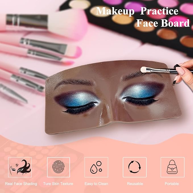 Makeup Practice Face Board, 3D Realistic Practice Makeup Face Set, Makeup Mannequin Face with Makeup Kit for Professional Makeup Artists Students and Beginners to Practice Eyes Eyeshadow Makeup-Velvo Beauty