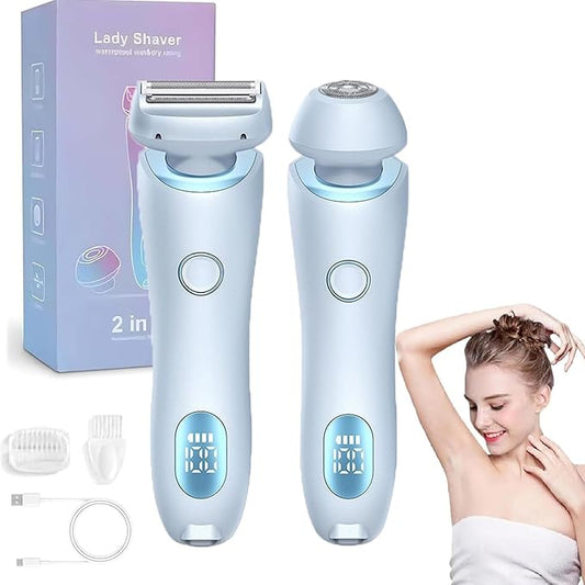 Dusk Razor for Women,Dusk Glide Pro 3.0 Razor - Bikini Portable Legs Body,2 in 1 Waterproof Electric Razors,Wet & Dry, Painless Hair Removal, Removable Head (Blue)-Velvo Beauty