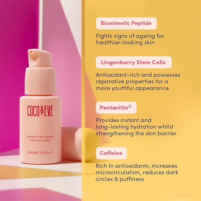 Coco & Eve Depuff Eye Cream. Under Eye Cream for Puffiness, Dark Circles & Wrinkles. Firms, brighten, revitalize, and smooth out fine lines. (0.71 fl oz)-Velvo Beauty