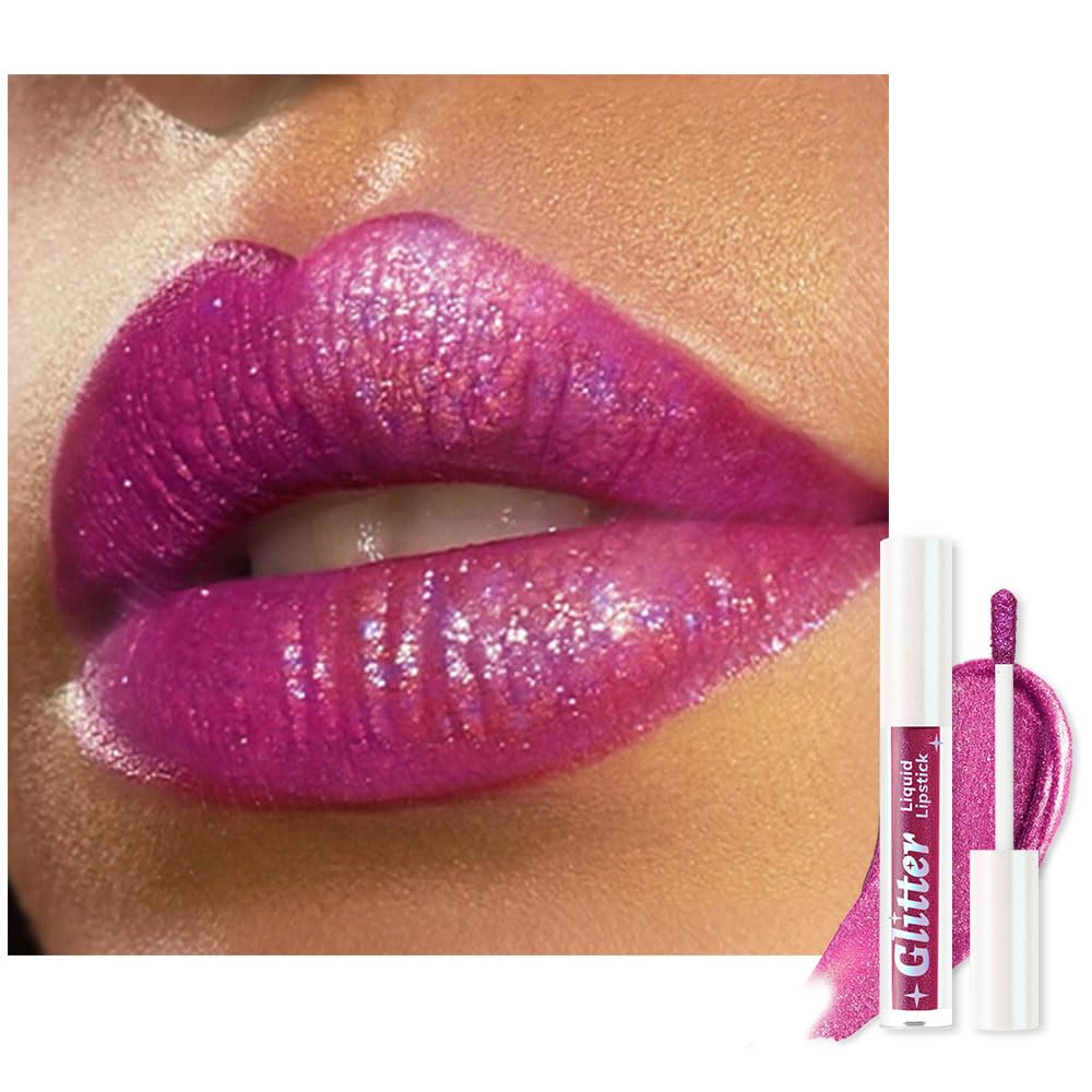 Purple Metallic Lipstick for Women,Lightweight Glitter Sparkling Liquid Lipsticks,Shimmer Lip Gloss Stain Long Lasting Waterproof Smudge Proof Non-Drying 24 Hour Full Coverage Lip Makeup,Vegan-Velvo Beauty
