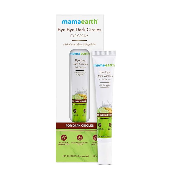Mamaearth Bye Bye Dark Circles Eye Cream | with Cucumber & Peptide | Reduces Puffiness, Bags & Wrinkles | Nourishes Under Eye Skin | Suits All Skin Types | 0.70 Oz (20g)-Velvo Beauty