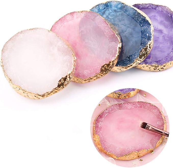 1pc White Golden Edge Resin Nail Art Palettes Nail Mixing Palette Polish Color Mixing Plate Nail Holder Display Cosmetic Mixing Tools Makeup Palette Tray Accessories (white)-Velvo Beauty