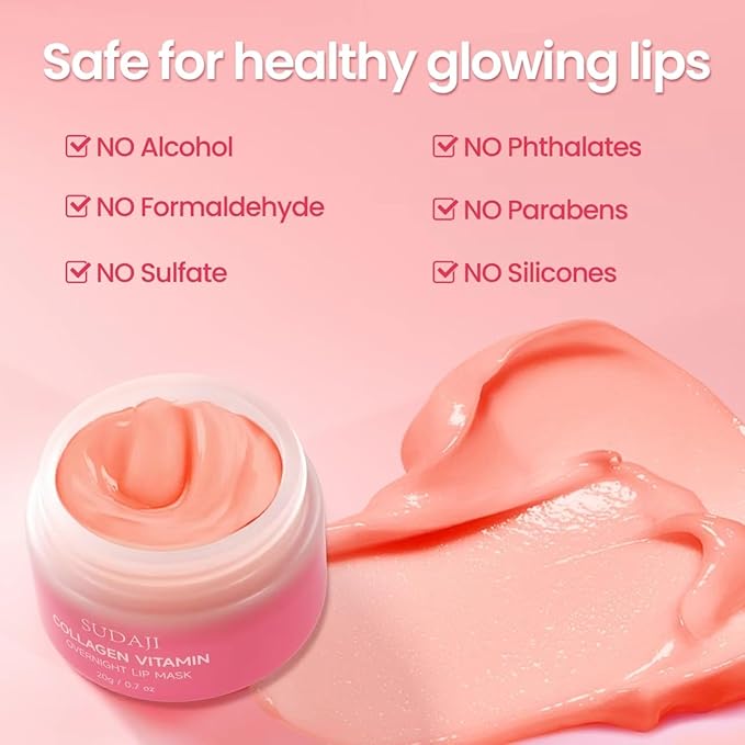 Lip Mask, Collagen Hydrating Lip Balm, Overnight Moisture Lip Butter with Hyaluronic Acid & Aloe Vera, Sleeping Nourishing Lip Butter Balm-Velvo Beauty