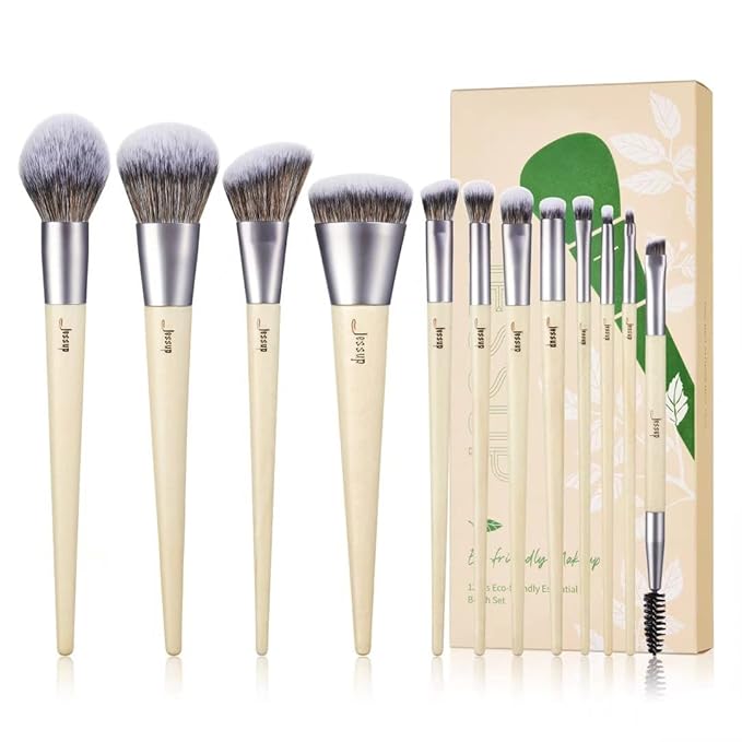 Jessup Vegan Makeup Brushes Set Premium Synthetic Powder Foundation Highlight Concealer Eyeshadow Blending Eyebrow Liner Spoolie Brush Set Burlywood 12pcs T327-Velvo Beauty