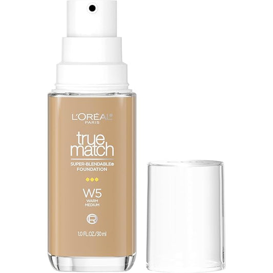 L'Oreal Paris True Match Super-Blendable Foundation, Medium Coverage Liquid Foundation Makeup, W5, Medium, 1 Fl Oz-Velvo Beauty
