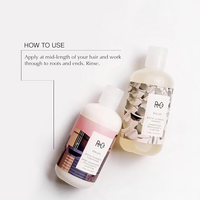 R+Co Dallas Biotin Hair Thickening Shampoo and Conditioner Set (8.5 Oz) + Deluxe Sample (.5 Oz) | For Hair Growth | Sulfate-Free | Vegan + Cruelty-Free |-Velvo Beauty