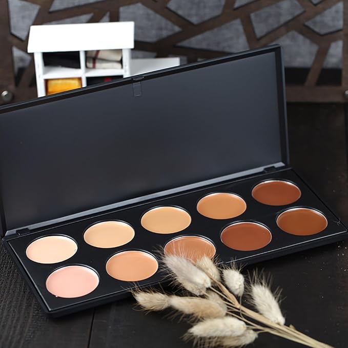 10 Shade Creamy Concealer Kit with Makeup Brush Set, 3 In 1 Professional Cream Concealer, Contour, Foundation, Color Corrector for Diminishes Appearance Dark Circles & Softens Fine Lines-Velvo Beauty