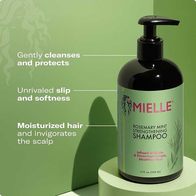 Mielle Organics Rosemary Mint Strengthening Shampoo and Conditioner Infused with Biotin, Cleanses and Helps Strengthen Weak and Brittle Hair, 12 Ounces-Velvo Beauty