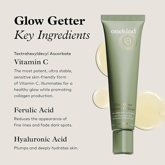 Onekind Radiant C Face Serum, Anti-Aging Facial Treatment with Hyaluronic Acid, Tetrahexyldecyl Ascorbate, Ferulic & Vitamin E, Serum for Dark Spots, Even Skin Tone, Fine Lines & Wrinkles-Velvo Beauty