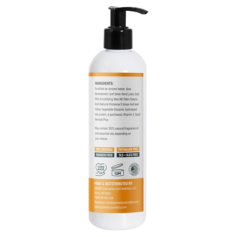 Grass Fed Beef Tallow & Goat Milk Body Lotion for Sensitive Skin, Organic Tallow Lotion - Soothes Dry Patches, Goat Milk Moisturizer - Handmade Tallow Body Lotion (Lavender Vanilla, 12 Oz)-Velvo Beauty