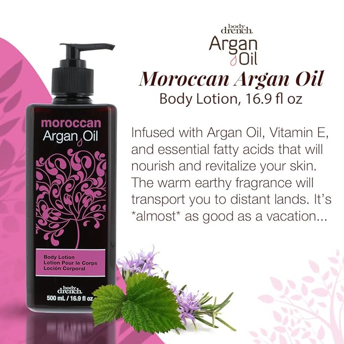 Body Drench Argan Oil Body Lotion – Hydrating & Moisturizing Lotion for Dry Skin with Moroccan Oil, Softens and Smooths Skin, 16.9 fl oz-Velvo Beauty