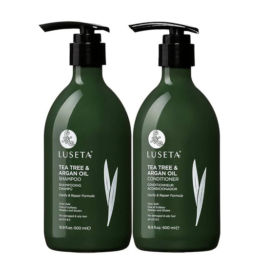 Luseta Shampoo and Conditioner Set with Tea Tree and Argan Oil for Oily Hair Clarifying, Fighting Dandruff Sulfate Paraben Free for Men and Women 2x16.9oz-Velvo Beauty