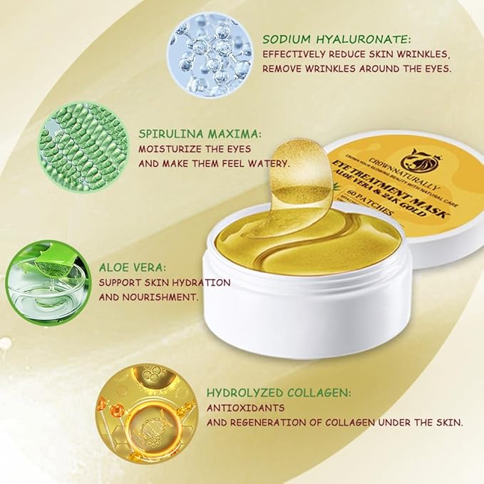120PCS Under Eye Patches 24K Gold Eye Mask with Aloe Vera Natural Ingredients, Moisturizing Skin Care with Hyaluronic Acid and Collagen for Anti-Wrinkle, for Dark Circles and Puffiness-Velvo Beauty