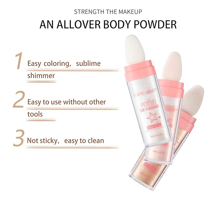 AKARY Body Glitter, Fairy Polvo De Hadas Shimmer Face Highlighter Powder & Blush Stick, Instant Glow Luminizer Duo, Glitter Face Hair High Gloss, Sparkle Smudge-Proof Highlighter Stick Party Makeup (#01 White Moonbeam)-Velvo Beauty
