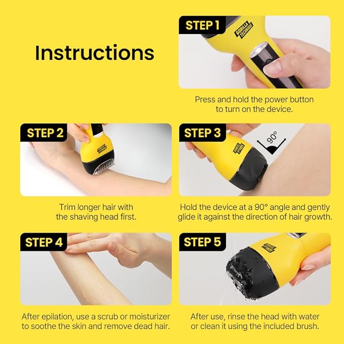Gorilla Technique 3-in-1 Epilator 2000V, Facial & Body Hair Removal Device, Pain Relief Roller, Cordless Rechargeable Electric Tweezers & Shaver & Callus Remover, Women & Men, Korean Skin Care - 2000V-Velvo Beauty