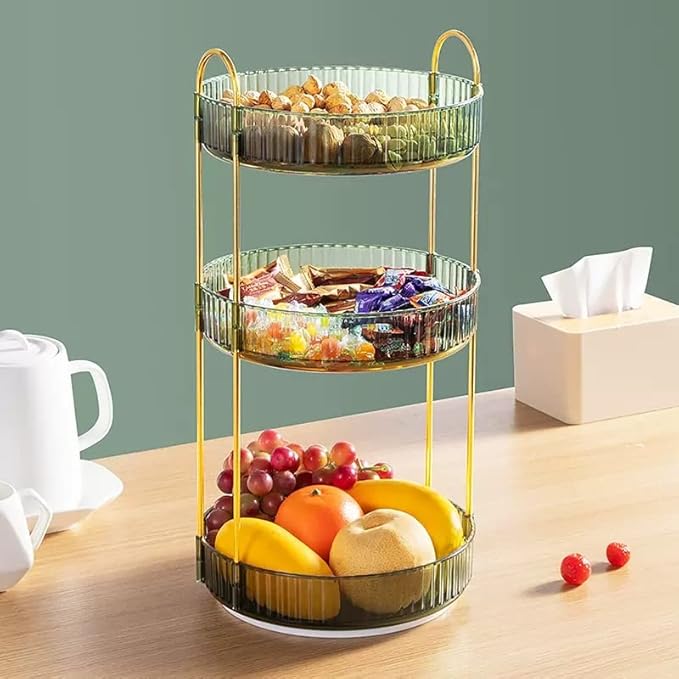 Makeup Organizer for Vanity, 360° Rotating Bathroom Organizer Countertop, High-Capacity Skincare Organizer, Spinning Cosmetics Organizer for Dresser Countertop (3 Tiers, Green)-Velvo Beauty
