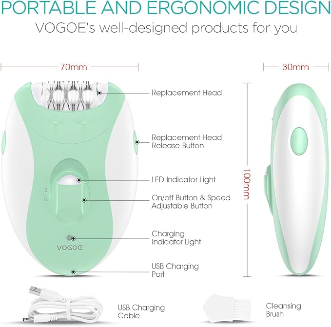 Epilator for Women-Cordless Epilators Hair Removal for Women, 4-in-1 Electric Razor Hair Remover, 2 Speeds & 21 Tweezers for Face Legs Arms Armpit Bikini, Green HR310-Velvo Beauty