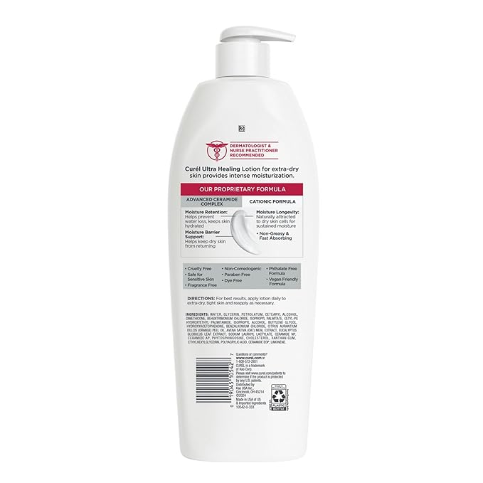 Curel Ultra Healing Intensive Fragrance-Free Lotion For Extra-Dry Skin, Dermatologist Recommended, Ideal for Sensitive Skin, Cruelty Free, Paraben Free, 20 Oz-Velvo Beauty