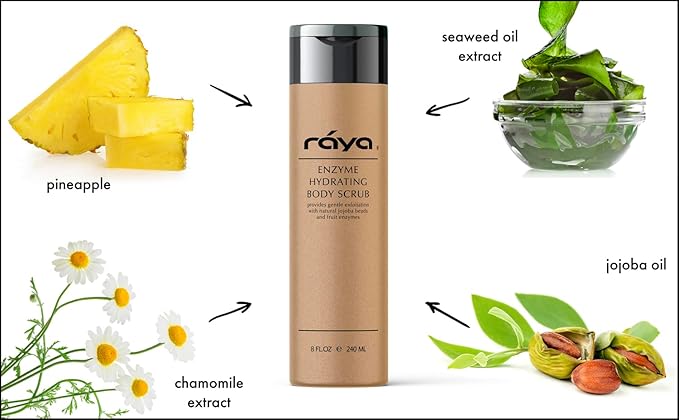 RAYA Enzyme Hydrating Body Scrub 8 oz Pineapple Scent (S-104) | Gentle and Exfoliating Body Scrub | Made with Seaweed, Jojoba Beads, and Fruit Enzymes-Velvo Beauty