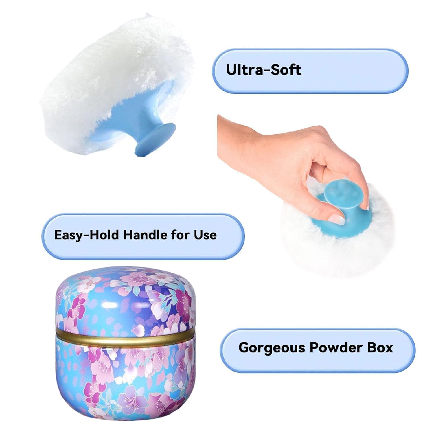 Body Powder Puff and Container, 3.35" Portable Dusting Powder Container with Soft Puff Loose Powder Case Box Jar with Lids for Baby Women Home and Travel Use-Velvo Beauty